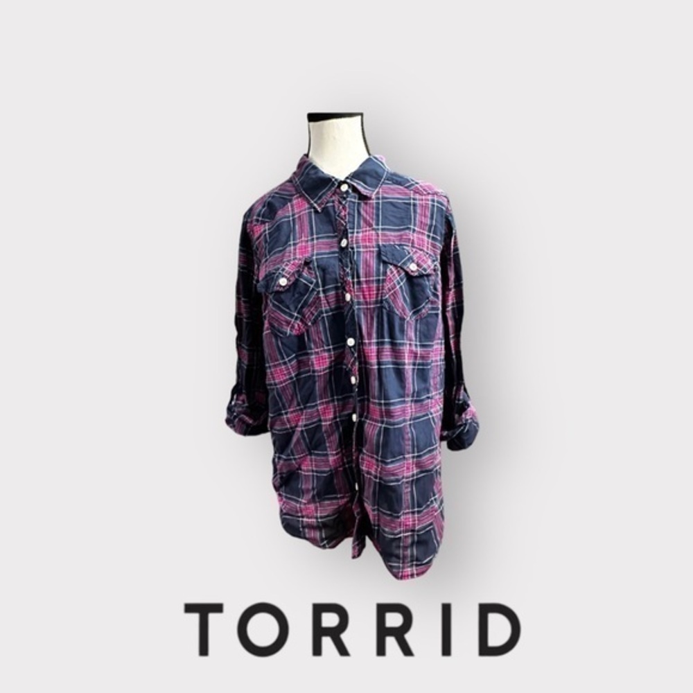 Women’s Torrid 0 L Red and Blue Plaid Button Down Top 0 L Large 12
